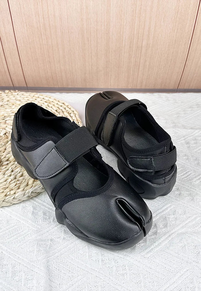 Tabi Shoes New Fashion Belt Buckle Split Toe Shoes Sneakers Ladies Leather Flat Shoes Mary Jane Casual  For Women