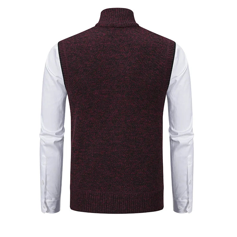 Men's Knitted Sleeveless Sweater Cardigan Zipper Sweater Vest Casual Sleeveless Warm Jacket Slim Fit Stand Collar Sweatercoat