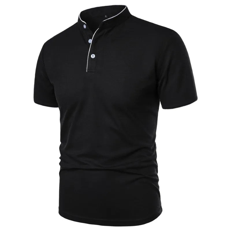 New Men's Short Sleeve Collar Polo Shirts Summer Solid Color Casual Polo Shirt Trendy Breathable Loose Basic Splice Oversize Top
