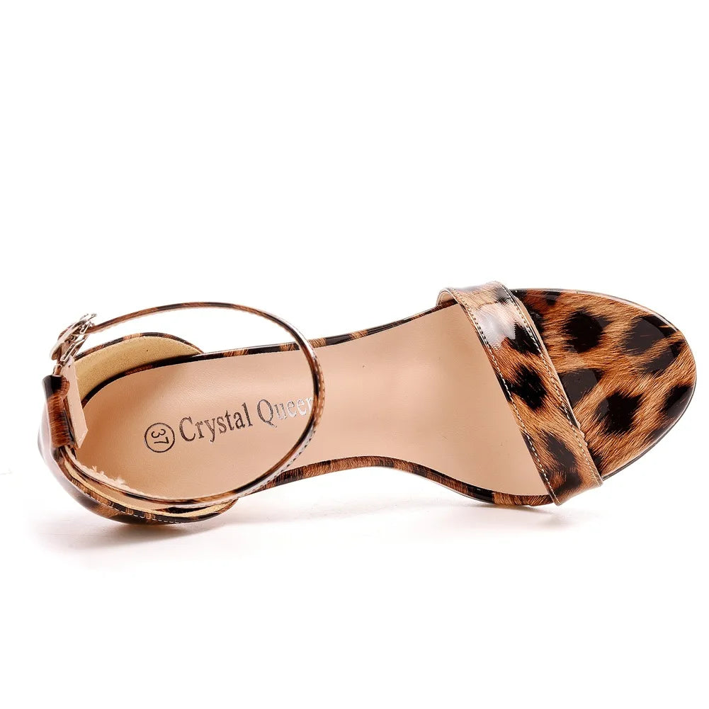Plus Size 35-46 Shoes for Women Summer Pumps Sandals Wedding Party Evening Buckle Strap PU High Heel Shoes Sandalias De Mujer