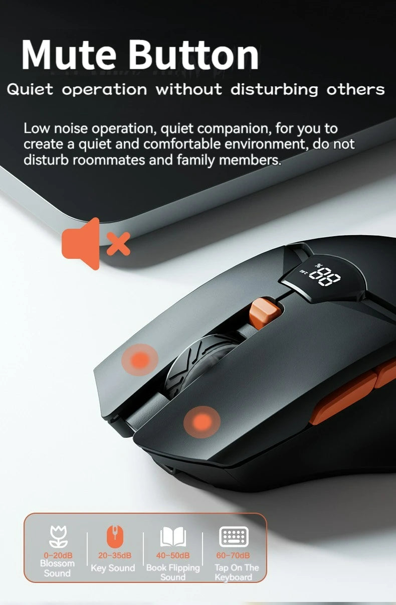 2.4G Bluetooth wireless mouse screen display power 600mAh large capacity battery, light tone buttons for gaming and office