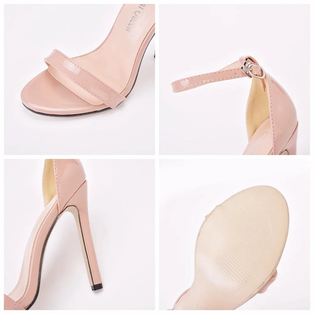 Plus Size 35-46 Shoes for Women Summer Pumps Sandals Wedding Party Evening Buckle Strap PU High Heel Shoes Sandalias De Mujer
