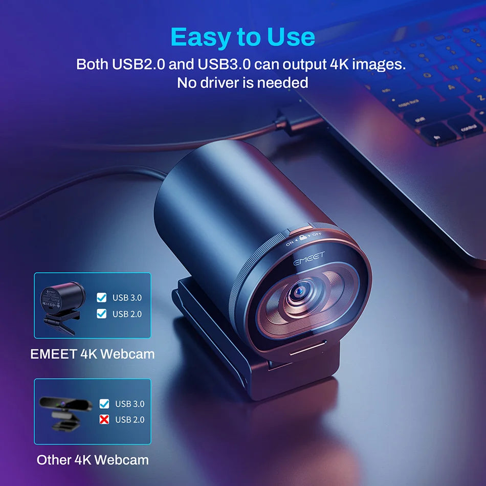 4K Webcam 1080P 60FPS Streaming Web Camera EMEET S600 Autofocus Living Stream Camera With Mics&Privacy Cover for Tiktok/YouTube
