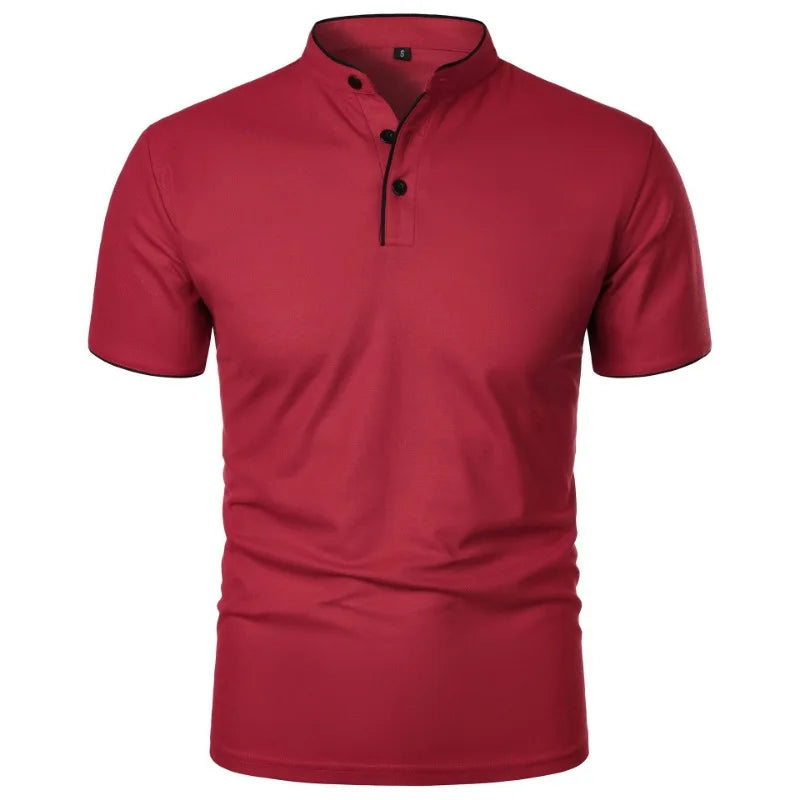 New Men's Short Sleeve Collar Polo Shirts Summer Solid Color Casual Polo Shirt Trendy Breathable Loose Basic Splice Oversize Top
