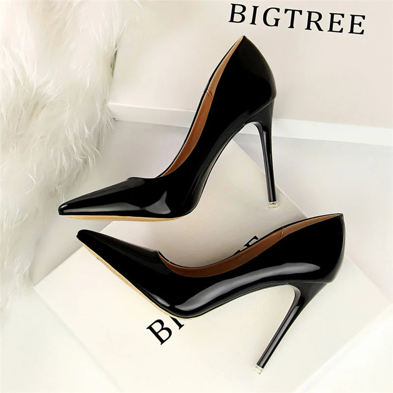 Women Patent Leather Pumps 7.5cm 10.5cm High Heels Lady Stiletto Low Heels Wedding Bridal Mteallic Silver Gold Sparkly Shoes