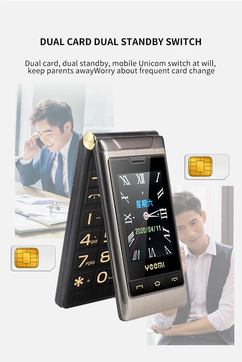 YeeMI G10 4G Rugged Feature Phone Big Button Full Band Flip Phone Dual SIM Dual Screen 1800mAh Big Battery Cellphone For Elderly