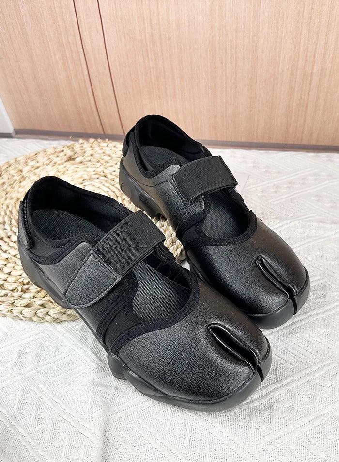 Tabi Shoes New Fashion Belt Buckle Split Toe Shoes Sneakers Ladies Leather Flat Shoes Mary Jane Casual  For Women