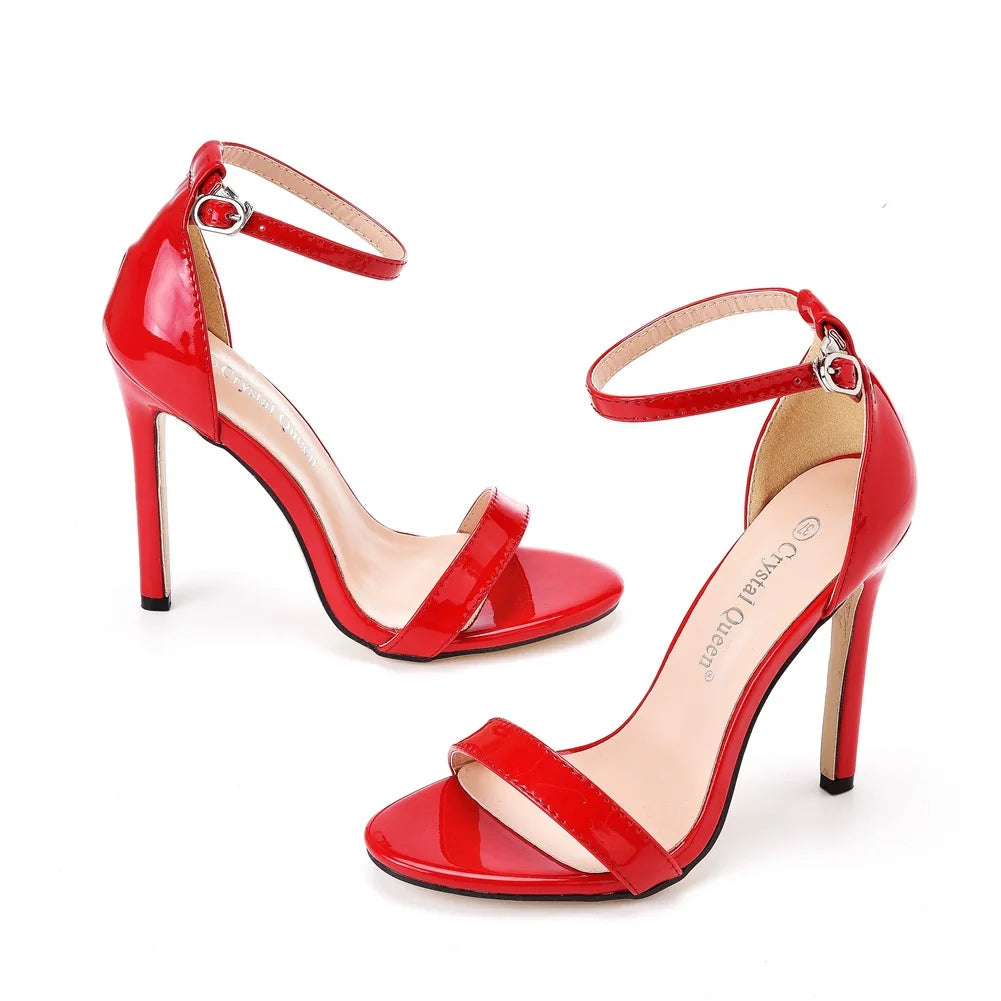 Plus Size 35-46 Shoes for Women Summer Pumps Sandals Wedding Party Evening Buckle Strap PU High Heel Shoes Sandalias De Mujer