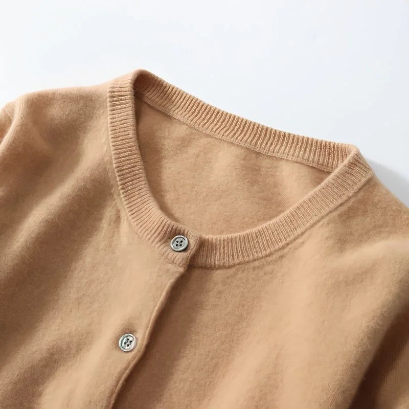 Women's round neck loose fitting slimming cardigan sweater, spring and autumn knitted cardigan, solid color versatile top