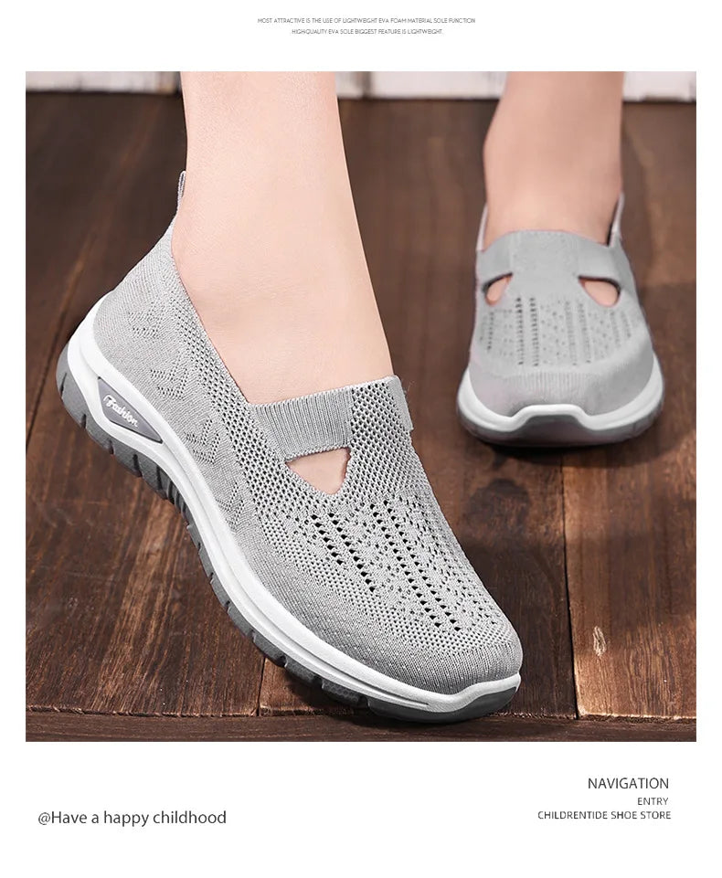 2025 New Mesh Women Vulcanized Shoes High Quality Women Sneakers Slip On Flats Shoes Women Loafers Plus Size 42 Walking Flat