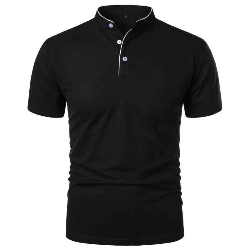 New Men's Short Sleeve Collar Polo Shirts Summer Solid Color Casual Polo Shirt Trendy Breathable Loose Basic Splice Oversize Top