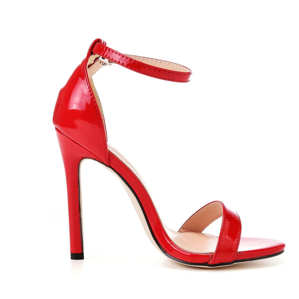 Plus Size 35-46 Shoes for Women Summer Pumps Sandals Wedding Party Evening Buckle Strap PU High Heel Shoes Sandalias De Mujer