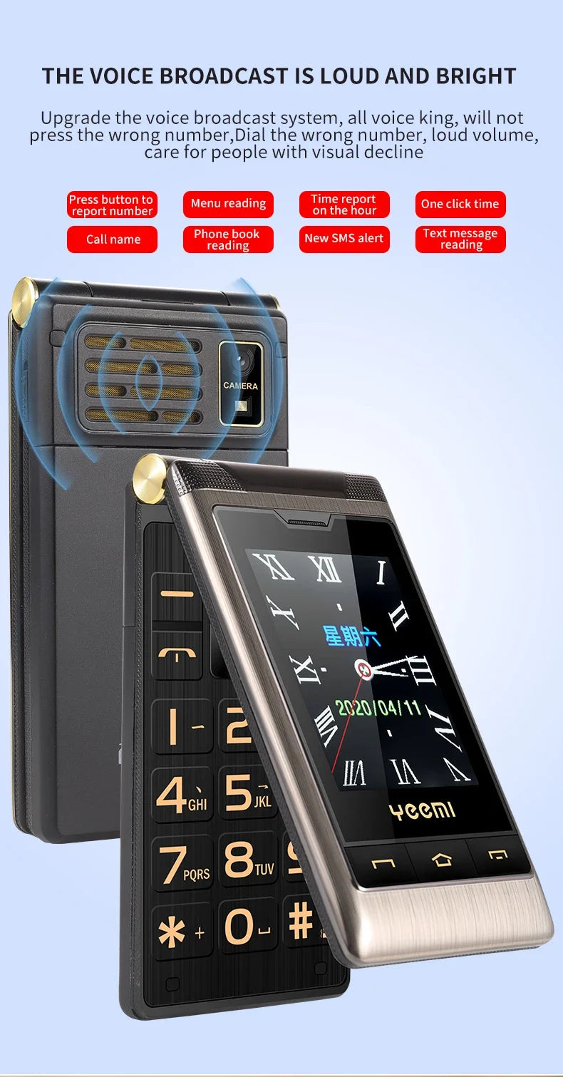 YeeMI G10 4G Rugged Feature Phone Big Button Full Band Flip Phone Dual SIM Dual Screen 1800mAh Big Battery Cellphone For Elderly