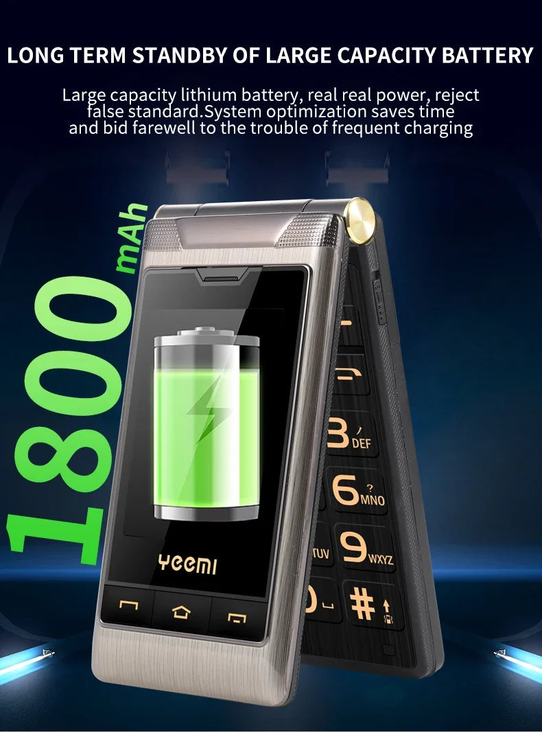 YeeMI G10 4G Rugged Feature Phone Big Button Full Band Flip Phone Dual SIM Dual Screen 1800mAh Big Battery Cellphone For Elderly