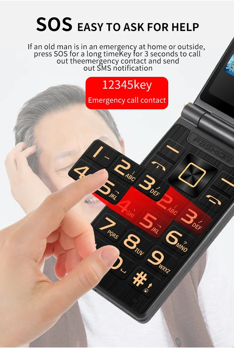 YeeMI G10 4G Rugged Feature Phone Big Button Full Band Flip Phone Dual SIM Dual Screen 1800mAh Big Battery Cellphone For Elderly