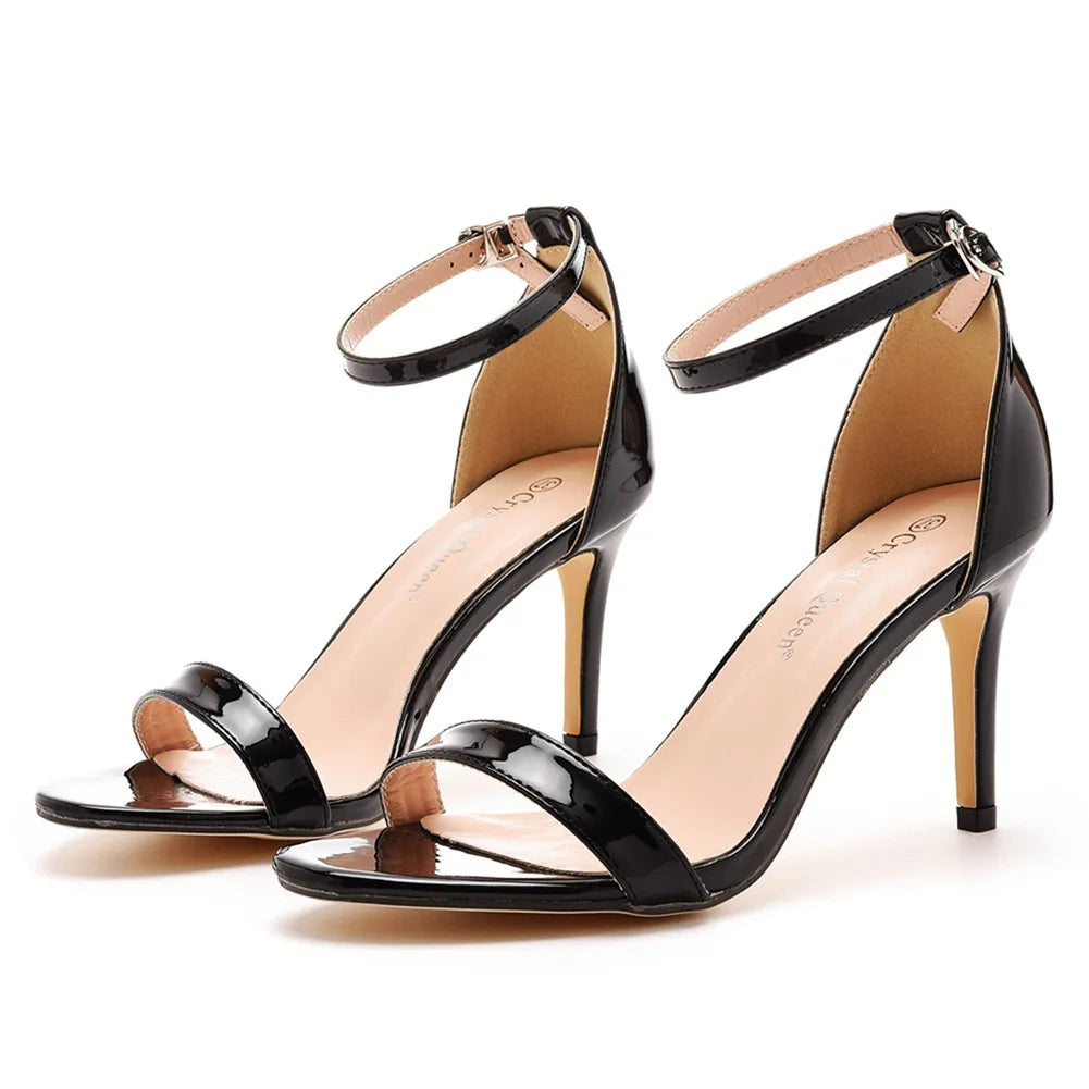 Plus Size 35-46 Shoes for Women Summer Pumps Sandals Wedding Party Evening Buckle Strap PU High Heel Shoes Sandalias De Mujer