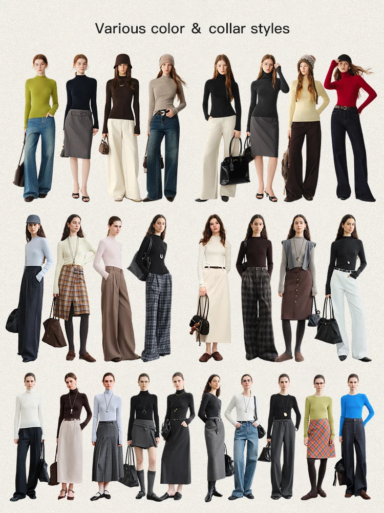 FSLE【Premium Series】German Biella Wool Autumn Super Fine Washable Seamless One-Piece Mock Neck Thermal Base Layer Shirt Women