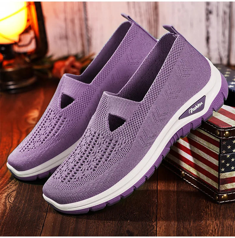 2025 New Mesh Women Vulcanized Shoes High Quality Women Sneakers Slip On Flats Shoes Women Loafers Plus Size 42 Walking Flat