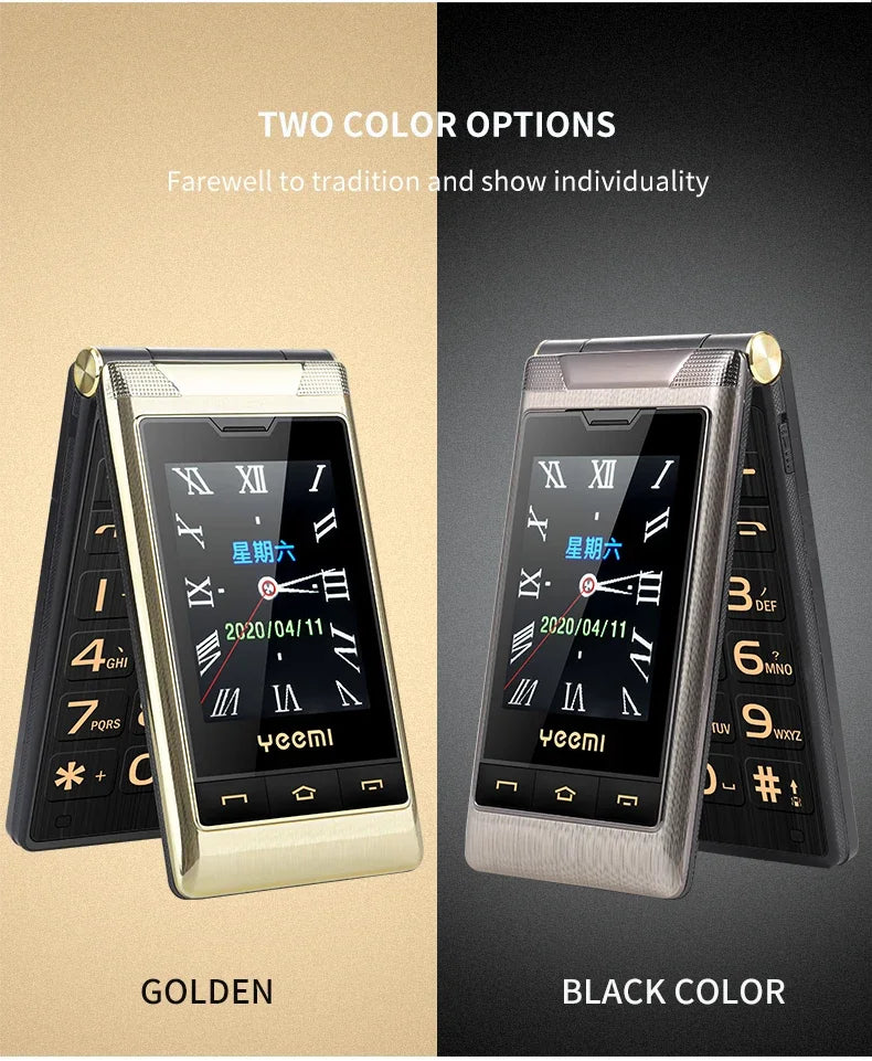 YeeMI G10 4G Rugged Feature Phone Big Button Full Band Flip Phone Dual SIM Dual Screen 1800mAh Big Battery Cellphone For Elderly