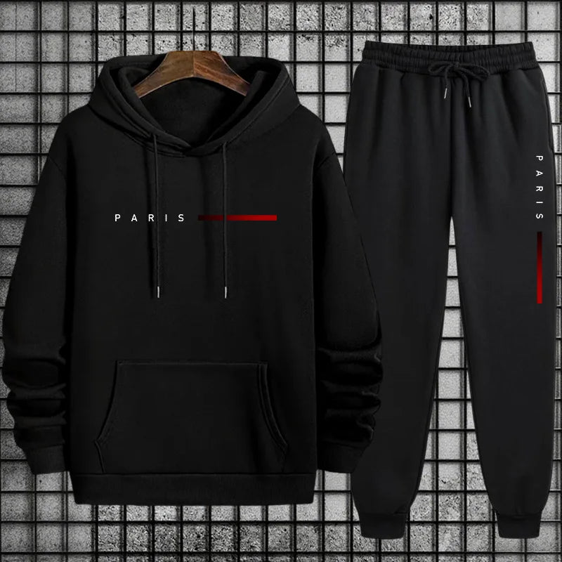 Men Paris Fashion Tracksuit Hoodie and Sweatpants Set with Soft Touch Fabric Autumn Winter Male Home Outdoor Comfort Warm Outfit