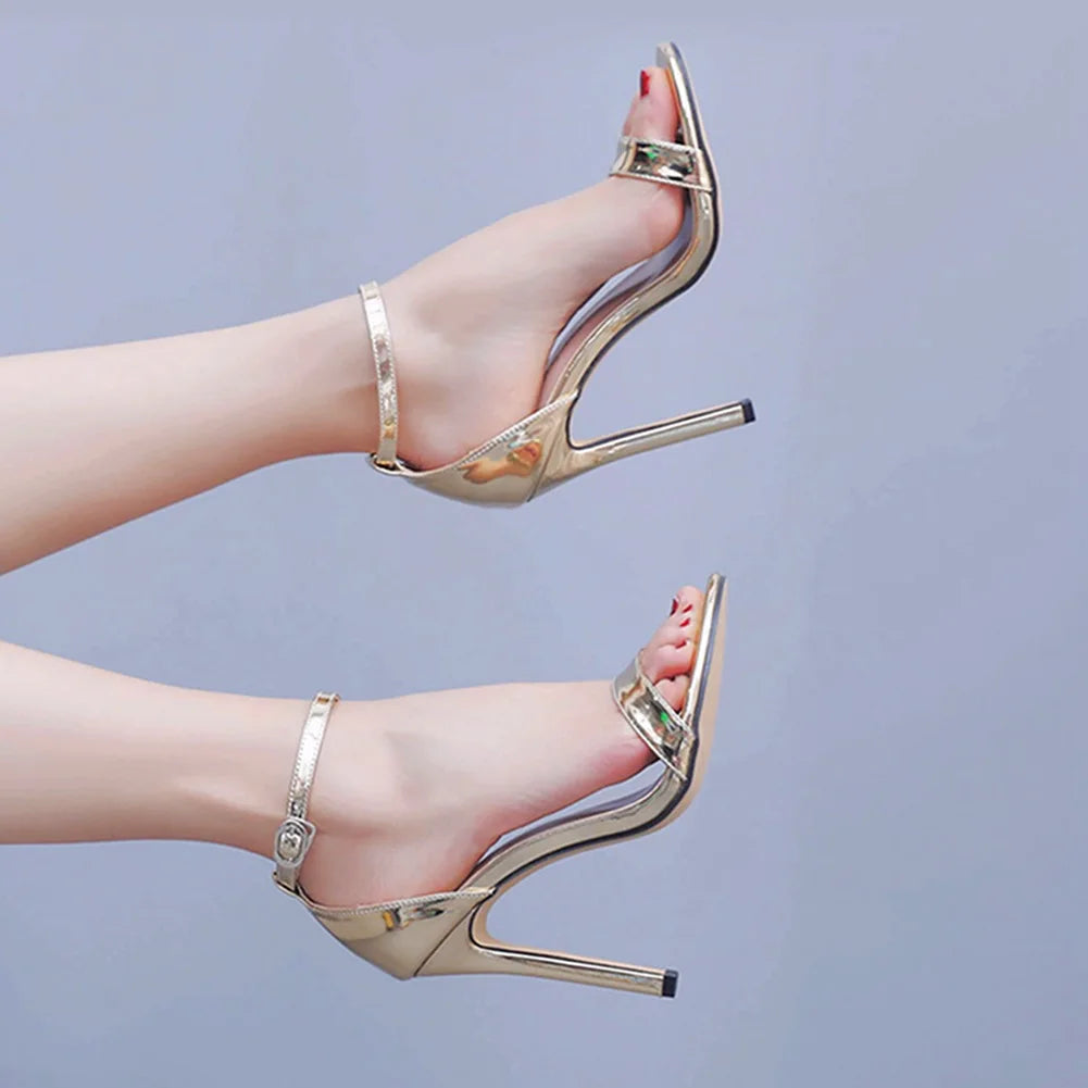 Plus Size 35-46 Shoes for Women Summer Pumps Sandals Wedding Party Evening Buckle Strap PU High Heel Shoes Sandalias De Mujer