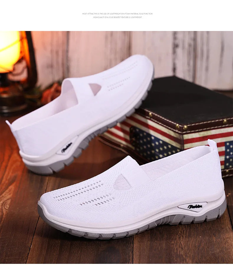 2025 New Mesh Women Vulcanized Shoes High Quality Women Sneakers Slip On Flats Shoes Women Loafers Plus Size 42 Walking Flat