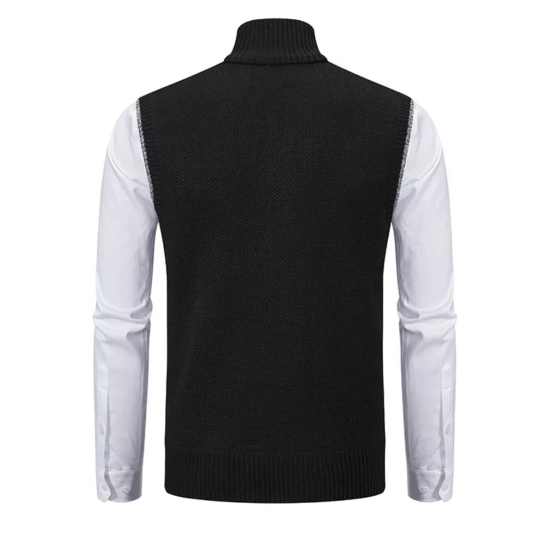 Men's Knitted Sleeveless Sweater Cardigan Zipper Sweater Vest Casual Sleeveless Warm Jacket Slim Fit Stand Collar Sweatercoat