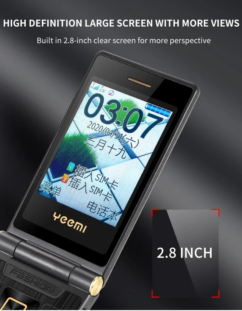YeeMI G10 4G Rugged Feature Phone Big Button Full Band Flip Phone Dual SIM Dual Screen 1800mAh Big Battery Cellphone For Elderly