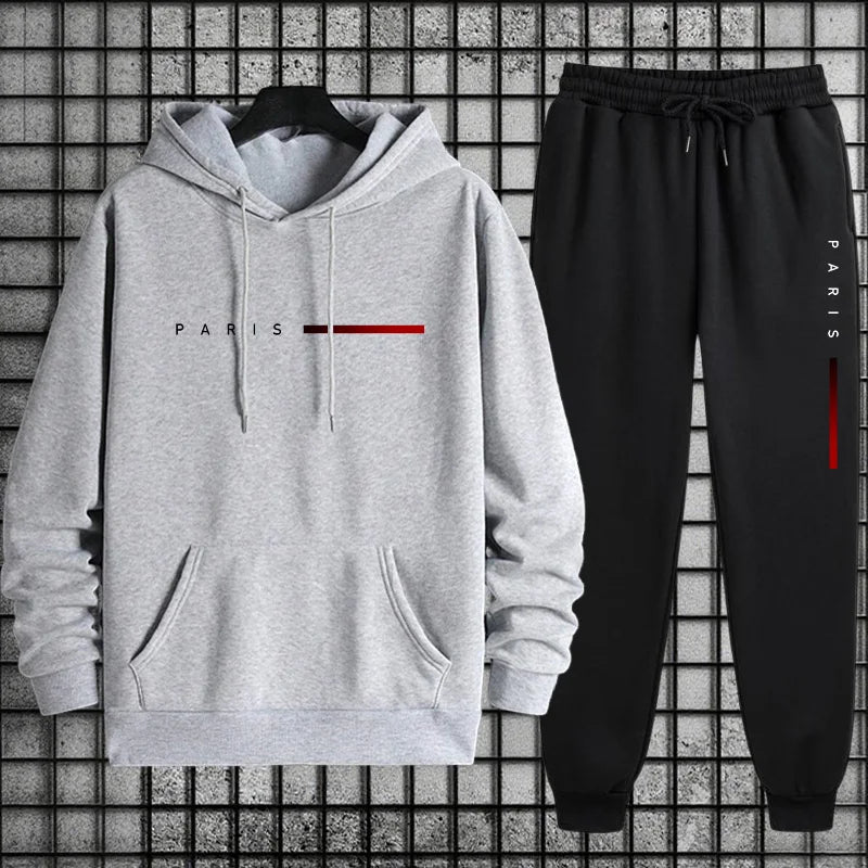 Men Paris Fashion Tracksuit Hoodie and Sweatpants Set with Soft Touch Fabric Autumn Winter Male Home Outdoor Comfort Warm Outfit