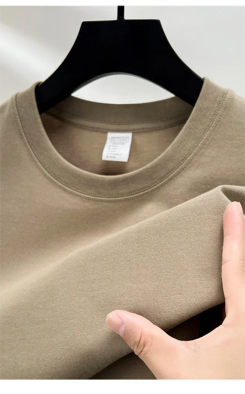 100% Pure Cotton Summer High-end Brand Men's Short Sleeve Round Neck Fashionable Style Half Sleeved Top Breathable T-shirt