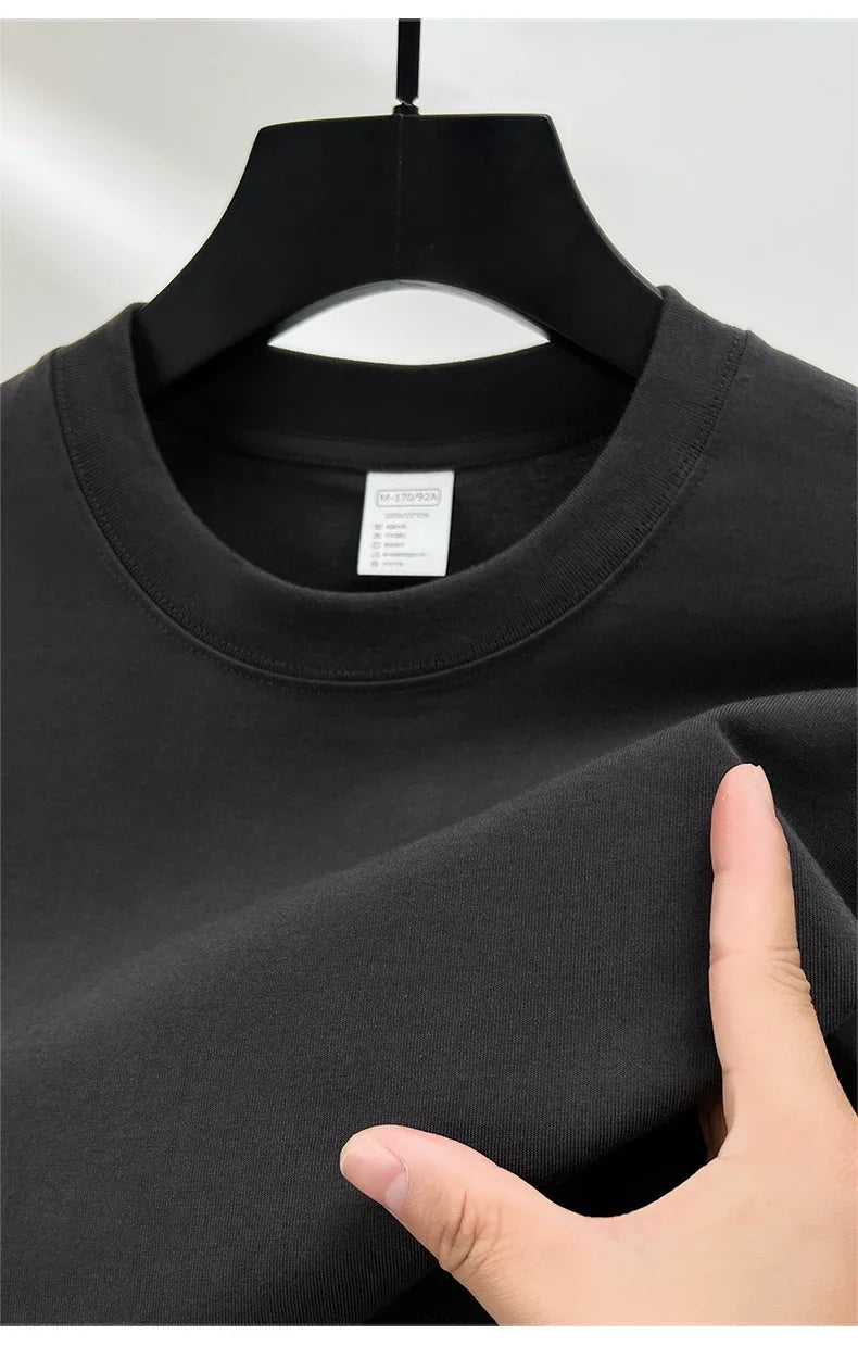100% Pure Cotton Summer High-end Brand Men's Short Sleeve Round Neck Fashionable Style Half Sleeved Top Breathable T-shirt