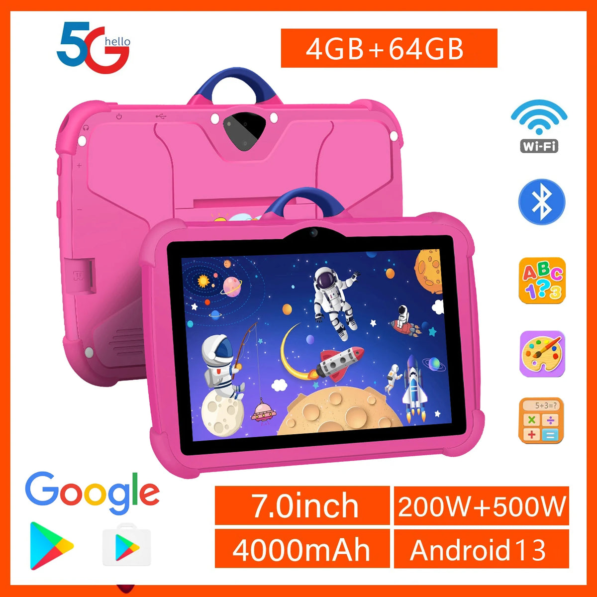 New 7 Inch 5G WiFi Kids Tablet For Study Education Quad Core 4GB RAM 64GB ROM WiFi Tablets With Portable Case For Children Gifts