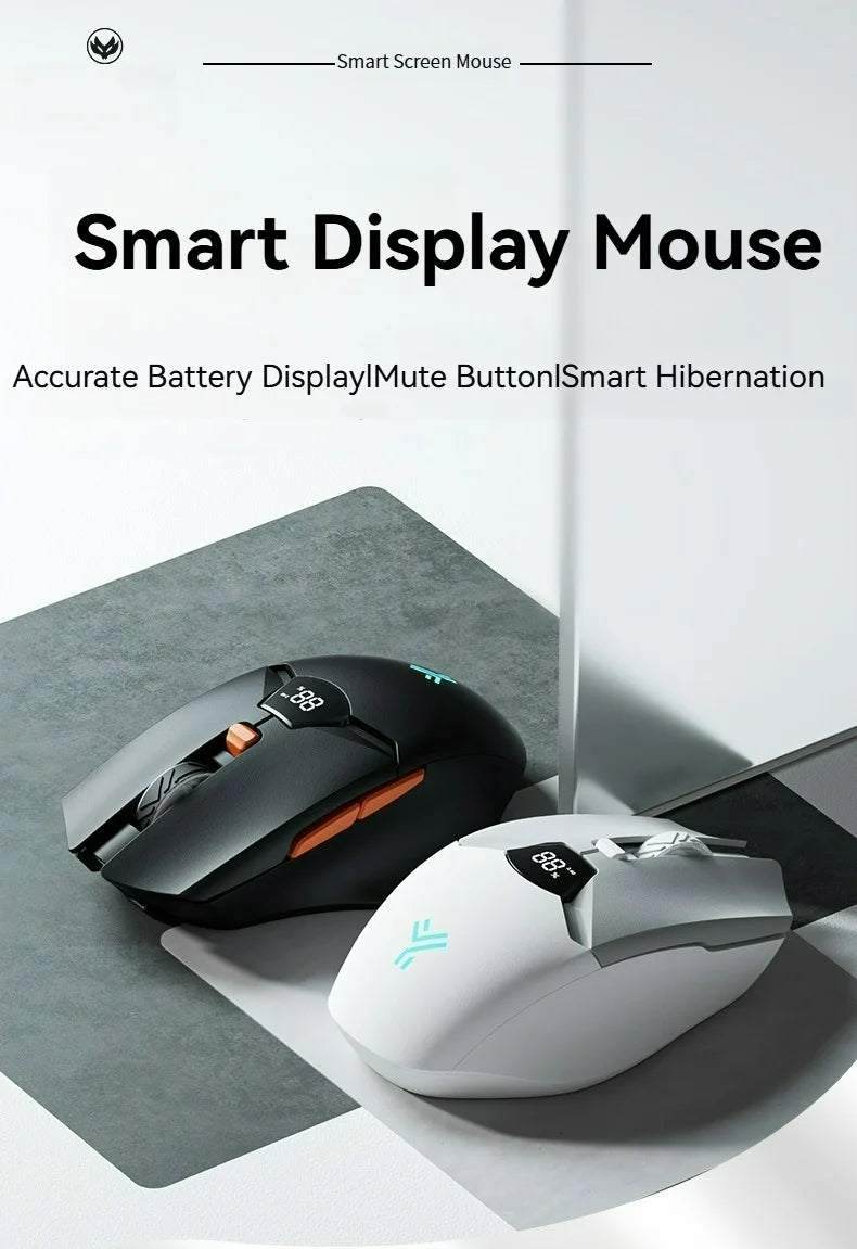 2.4G Bluetooth wireless mouse screen display power 600mAh large capacity battery, light tone buttons for gaming and office