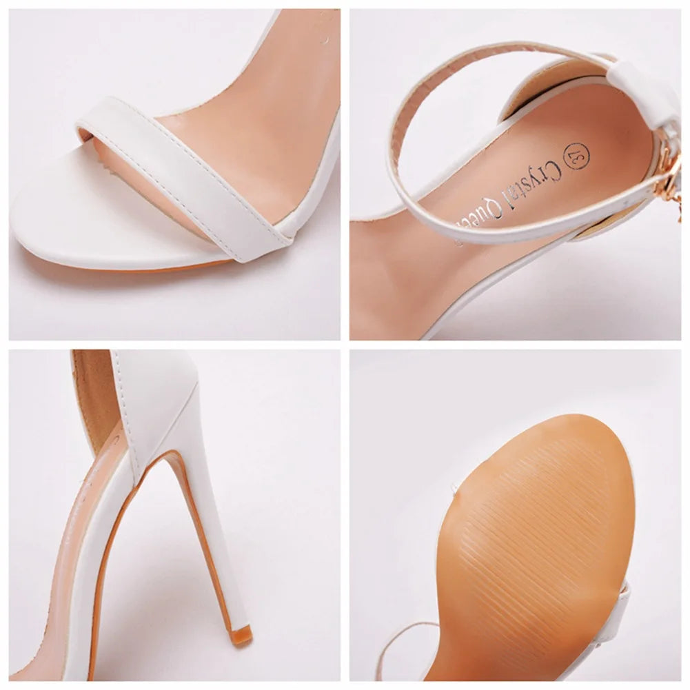 Plus Size 35-46 Shoes for Women Summer Pumps Sandals Wedding Party Evening Buckle Strap PU High Heel Shoes Sandalias De Mujer