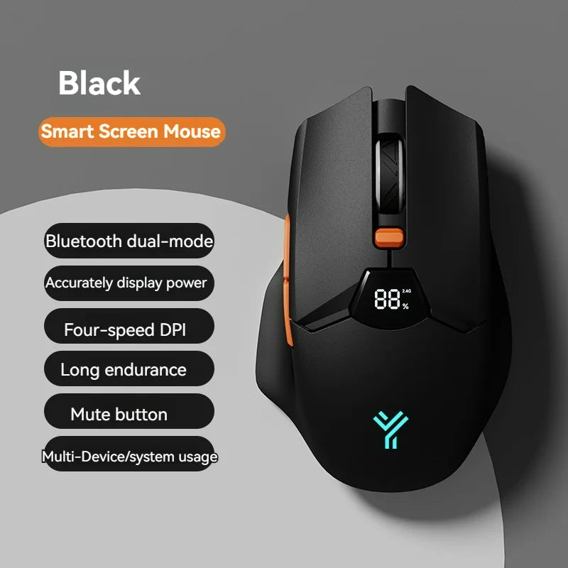 2.4G Bluetooth wireless mouse screen display power 600mAh large capacity battery, light tone buttons for gaming and office