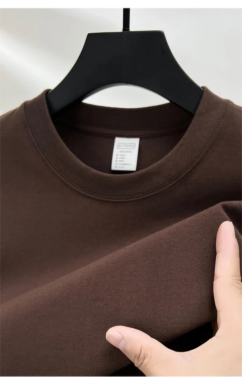 100% Pure Cotton Summer High-end Brand Men's Short Sleeve Round Neck Fashionable Style Half Sleeved Top Breathable T-shirt