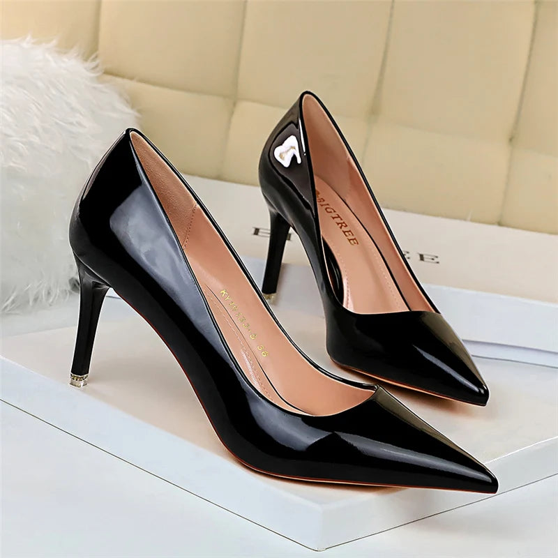 Women Patent Leather Pumps 7.5cm 10.5cm High Heels Lady Stiletto Low Heels Wedding Bridal Mteallic Silver Gold Sparkly Shoes