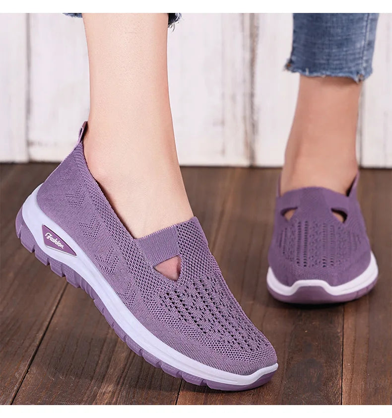 2025 New Mesh Women Vulcanized Shoes High Quality Women Sneakers Slip On Flats Shoes Women Loafers Plus Size 42 Walking Flat