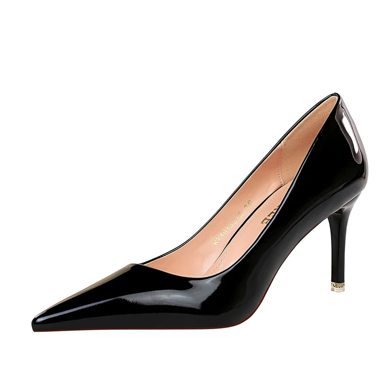 Women Patent Leather Pumps 7.5cm 10.5cm High Heels Lady Stiletto Low Heels Wedding Bridal Mteallic Silver Gold Sparkly Shoes