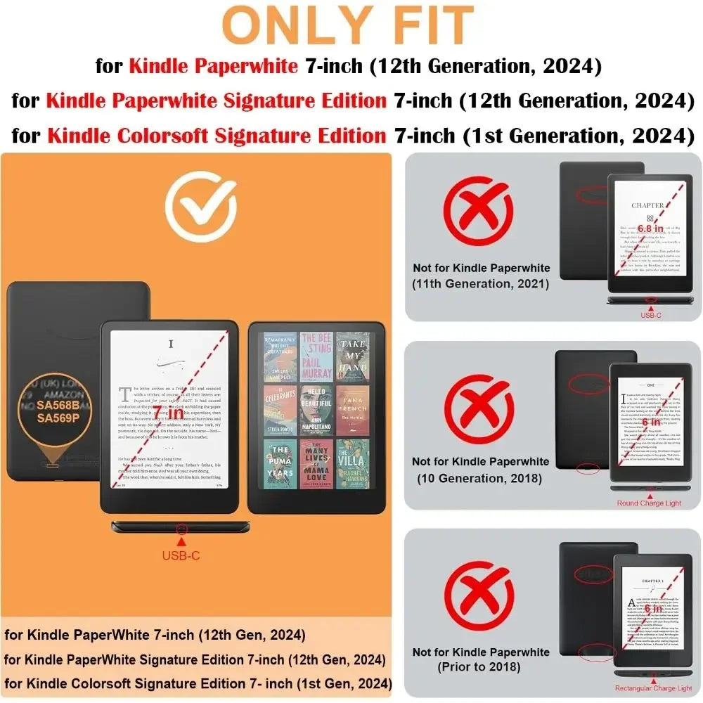 Smart Case For Kindle Paperwhite 12th Generation case 2024 Soft TPU Silicone Cover for Kindle Paperwhite 2024 7 inch (12th Gen)