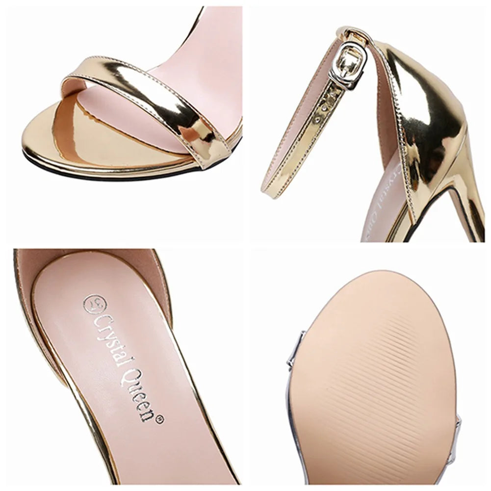 Plus Size 35-46 Shoes for Women Summer Pumps Sandals Wedding Party Evening Buckle Strap PU High Heel Shoes Sandalias De Mujer