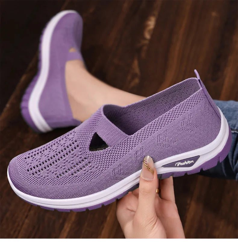 2025 New Mesh Women Vulcanized Shoes High Quality Women Sneakers Slip On Flats Shoes Women Loafers Plus Size 42 Walking Flat
