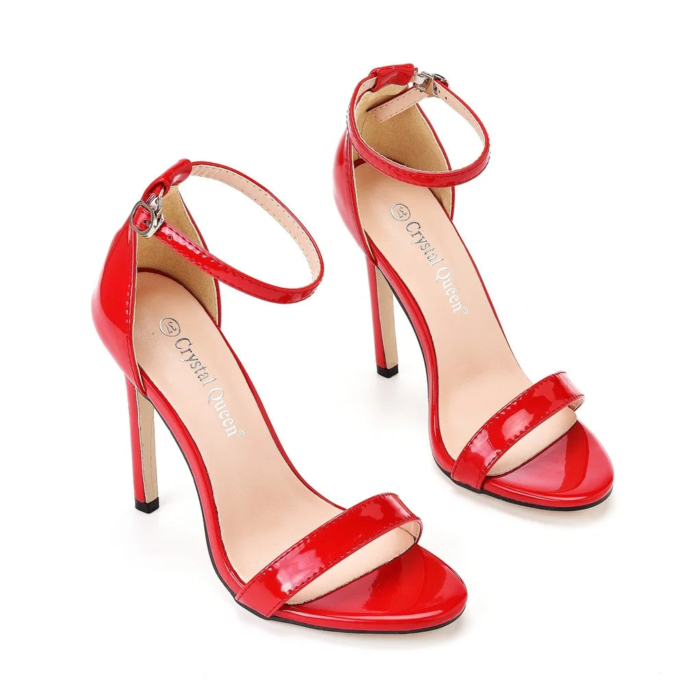 Plus Size 35-46 Shoes for Women Summer Pumps Sandals Wedding Party Evening Buckle Strap PU High Heel Shoes Sandalias De Mujer