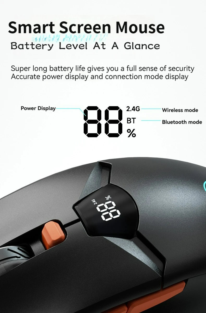 2.4G Bluetooth wireless mouse screen display power 600mAh large capacity battery, light tone buttons for gaming and office